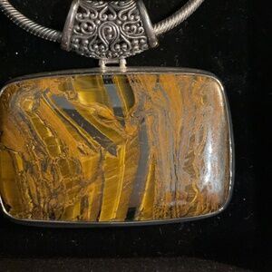 Large size square authentic tiger eye pendant in 925 silver